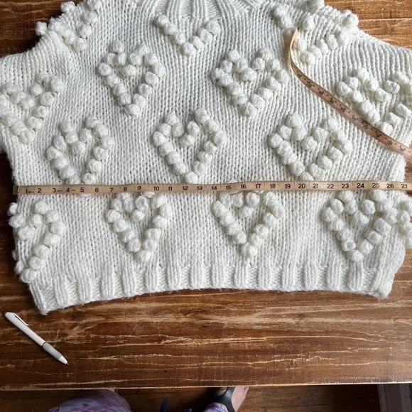 Chicwish Handmade Chunky Sweater with Hearts Size Large - Picture 8 of 15